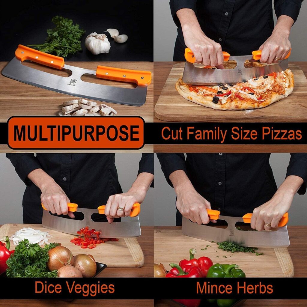 The Original Pizza Cutter Rocker Blade 14 inch. Very Sharp Hardened Stainless-Steel Pizza Slicer with Protective Cover. Safest ABS Plastic Grip Design. Great on All Types of Crusts, Flatbreads  Pies