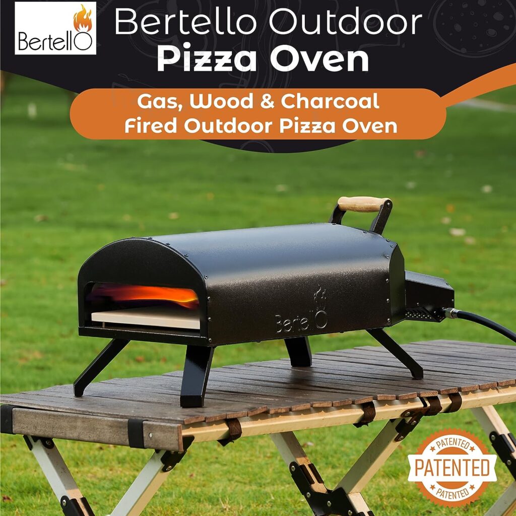 Bertello Outdoor Pizza Oven Bundle-Gas  Wood Simultaneously-Portable Brick Oven Portable Pizza Maker With Gas Burner, Peel, Wood Tray, Cover  Thermometer - As Featured on SHARK TANK - Easy to Use