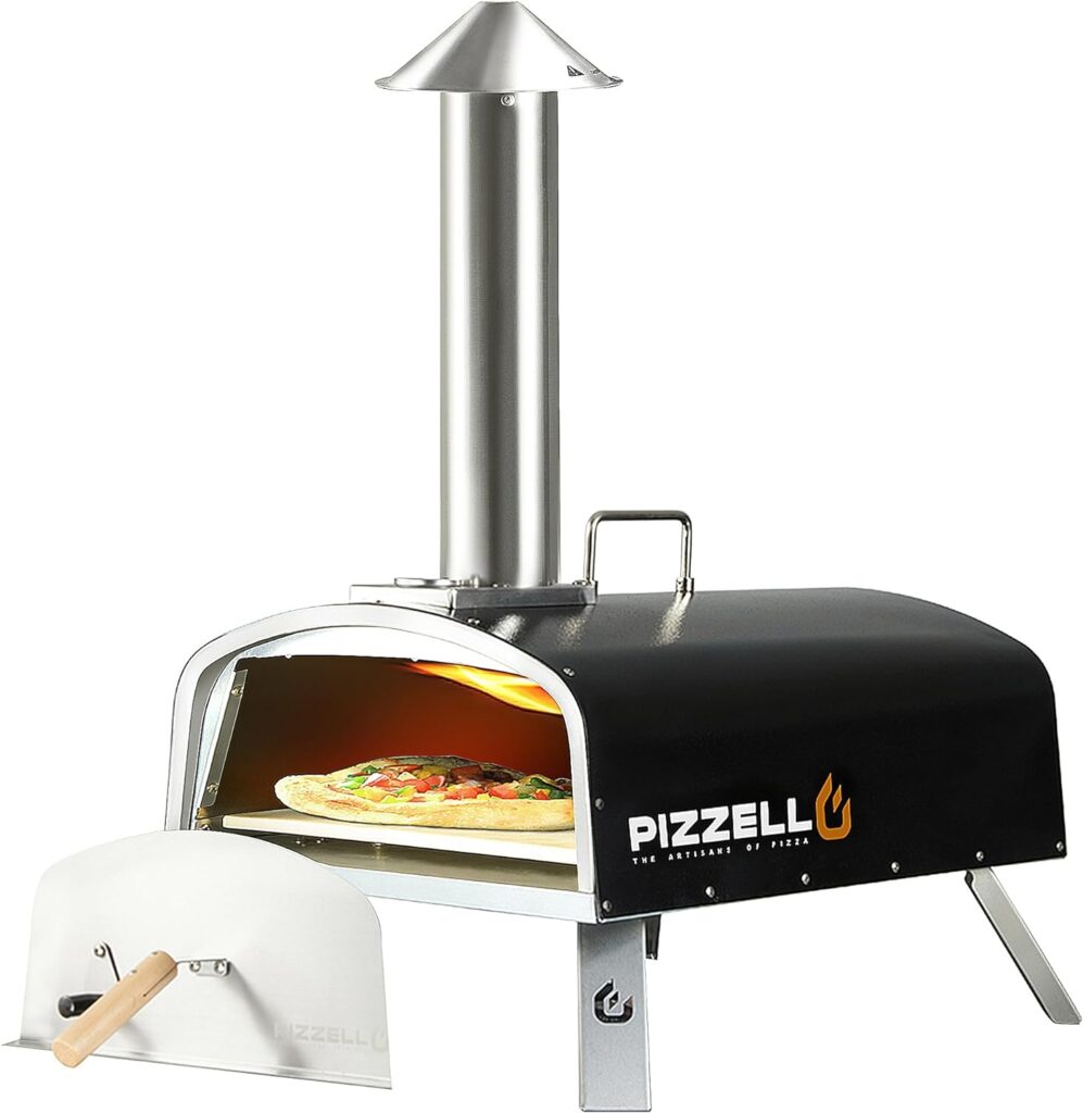 PIZZELLO 16 Portable Pellet Pizza Oven Outdoor Wood Fired Pizza Ovens Included Pizza Stone, Pizza Peel, Fold-up Legs, Cover, Pizzello Forte (Black)